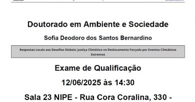 Exame de Qualificação de Sofia Deodoro dos Santos Bernardino no dia 12/06/2025 às 14h30